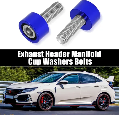 Miniatura 2 de X AUTOHAUX 9 piezas M8x1.25 Colector de escape Colector Arandelas Pernos Motor Racing Cabeza de escape Tornillos de copa Azul para Honda Civic