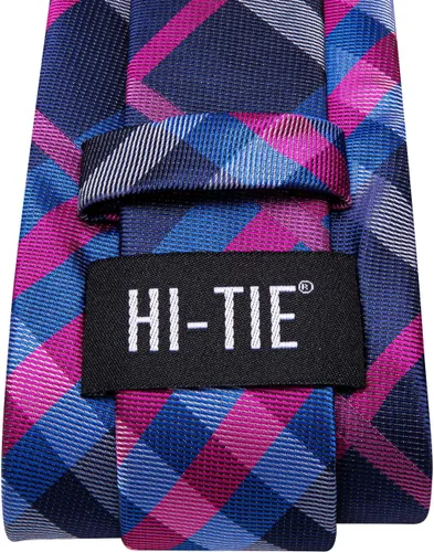 Miniatura 94 de Hi-Tie Corbata clásica de cachemira para hombre con pañuelo y gemelos a cuadros