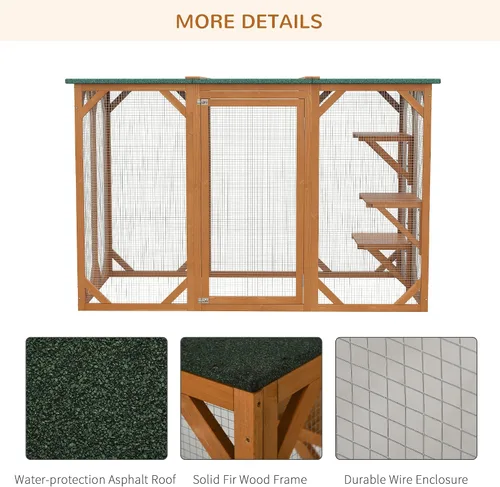 Miniatura 4 de PawHut Casa para gatos al aire libre, refugio de madera para gatos Catio, jaula para gatos con plataformas, puerta de entrada grande, techo