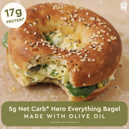 Miniatura 8 de Hero Todo en Uno Bagel - 5g de carbohidratos netos, 17g de proteína, alta en fibra, 140 calorías por porción (2 paquetes (10 bagels))