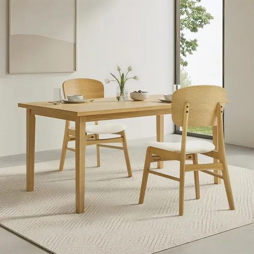 Miniatura 30 de KISLOT Rattan Dining Chairs Set of 4, Upholstered Modern Dining Room Chairs, Mid Century Oak Wood Kitchen Chairs with Rattan Backrest for Farmhouse