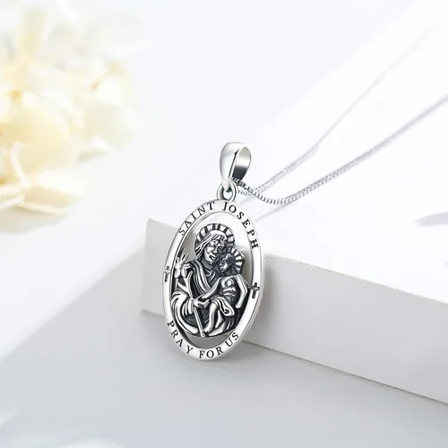 Miniatura 3 de Brisskaari Collar con colgante de San Miguel, San Cristóbal, San Patricio, San Juda, San Benito, San José, plata de ley 925, medalla de amuleto