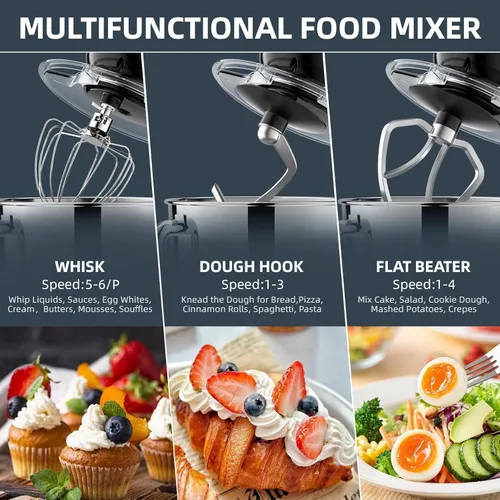 Miniatura 4 de Batidora de cocina con soporte, 6.5Qt, batidoras de pie para el hogar, batidora eléctrica de 660W con cabezal inclinable de 6+P velocidades