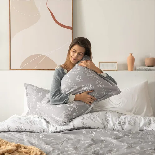 Miniatura 3 de Bedsure - Juego de edredón tamaño queen, gris; juego de ropa de cama floral de 3 piezas, 1 edredón reversible suave con flores botánicas y 2 fundas