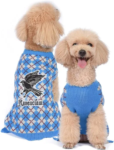 Harry Potter Ravenclaw Suéter para perro, ropa exterior para mascotas, ropa y accesorios para perros con licencia oficial para casas de Hogwarts,