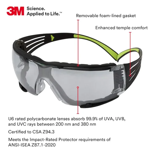 Miniatura 2 de 3M Gafas de seguridad para hombres y mujeres, SecureFit 400, protección ocular ANSI Z87, lente de espejo antiarañazos para interiores y exteriores