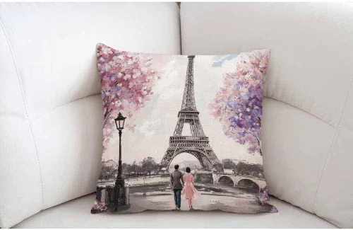 Miniatura 5 de Pehede Funda de almohada decorativa de lino y algodón con diseño de pintura al óleo de París, vista de la calle de París, para sofá, silla