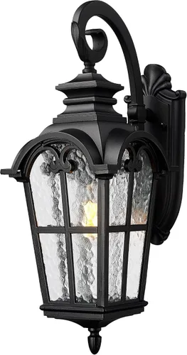 Miniatura 21 de Emliviar Aplique de Pared Vintage para Exteriores con Vidrio de Ondas de Agua, Linterna de Pared para Porche Delantero de 17.5", Acabado Negro