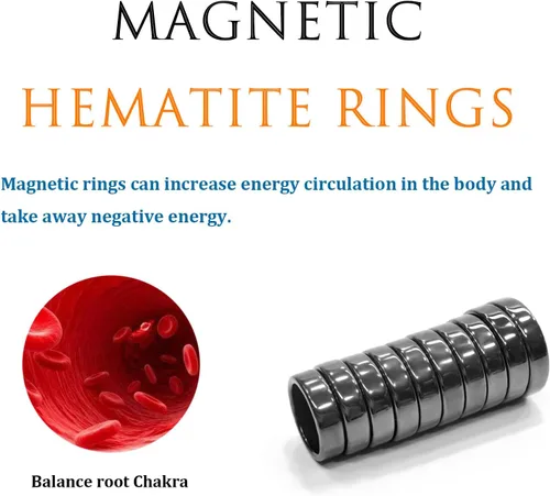 Miniatura 28 de Morchic - Anillos unisex de piedras de hematita, para equilibrar ansiedad, chakra raíz, (paquete de tamaños mixtos)