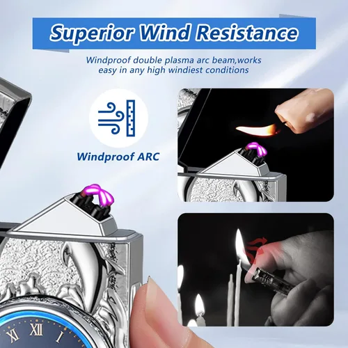Miniatura 3 de Regalos para él, encendedores eléctricos USB tipo C, recargable, encendedor electrónico, resistente al viento, encendedor de plasma con interruptor