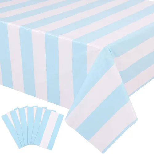 Miniatura 12 de Kesfey - Paquete de 3 manteles de plástico desechables, 54 x 108 pulgadas, diseño horizontal a rayas azul y blanco, náutico, impermeable, Rayas