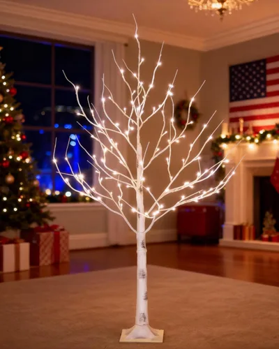 Miniatura 2 de Tybeeu Árbol de abedul iluminado de 3 pies con 64 luces LED blancas cálidas para decoración de vacaciones, diseño realista, certificado UL