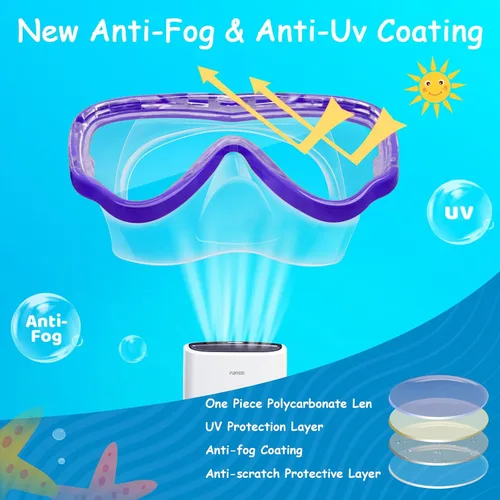 Miniatura 5 de Vvinca Kids-Goggles with Nose Cover, Diving Mask Elastic Fabric Strap Anti Fog Anti Shattered Lens for Kids Swim Goggles 3-14 16-azul marino