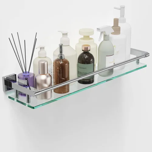 Miniatura 13 de Estantes de vidrio para baño, estante rectangular de acero inoxidable cromado de 20 pulgadas, estante de vidrio templado para montaje en pared