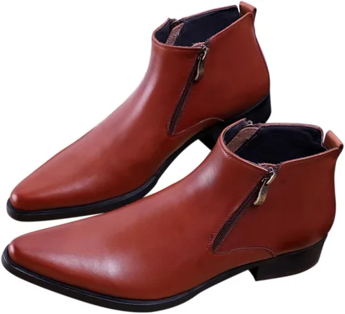 Miniatura 7 de Santimon Botas de Tobillo de Cuero Genuino para Hombre, con Cremallera, Puntera Puntiaguda, Botas Casuales de Moda