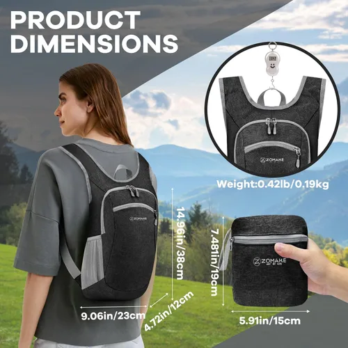 Miniatura 2 de ZOMAKE Mochila plegable ultraligera de 10 litros, pequeñas mochilas plegables para senderismo, resistente al agua, mochila plegable para mujeres