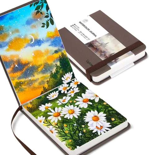 Miniatura 8 de Lightwish Diario de acuarela, 100% algodón, prensa en frío, pequeño cuaderno de bocetos de papel de acuarela, 4.96 x 3.62 pulgadas, 20 hojas