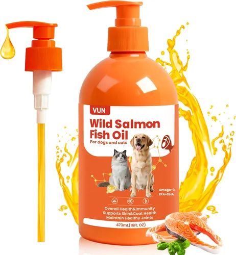 VUN Aceite de pescado de salmón para perros y gatos, suplemento de aceite Omega 3 sin sabor para picazón en la piel seca, alivio de alergias,