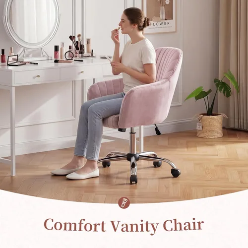Miniatura 4 de Warmiehomy Silla de escritorio, silla de oficina de terciopelo para oficina en casa, cómoda silla de tocador, bonita silla de maquillaje para niña