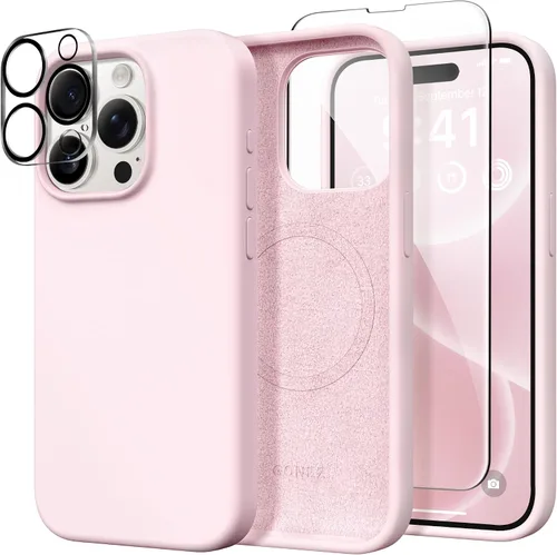 Miniatura 244 de GONEZ Funda de silicona para iPhone 14 Pro Max, compatible con MagSafe, con protector de pantalla + protector de lente de cámara, silicona líquida a