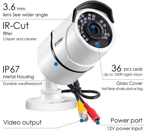 Miniatura 3 de ZOSI Cámaras de seguridad HD 1080P HD-TVI de 2.0 megapíxeles, cámara impermeable de día y noche, distancia IR de 100 pies, carcasa de metal