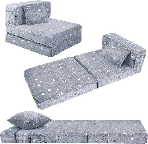 Miniatura 9 de MeMoreCool Silla Cama Futón Plegable para Niños, Sofá Cama Tri-plegable Brillante Convertible Colchón Sofá para Niños Pequeños, Sofá de Espuma