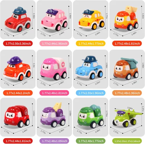 Miniatura 6 de 12 piezas de juguetes de coches de tracción para niños de 1 2 3 años, juguetes de coches de bebé para niños de 12 a 18 meses, juego de coches