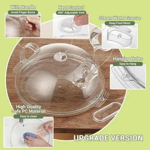 Miniatura 6 de Cubierta para salpicaduras de microondas con vaporizador de agua, protege contra las salpicaduras de alimentos, tapa para servir platos, tazones