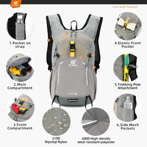 Miniatura 3 de SKYSPER Mochila de senderismo pequeña – Mochila de viaje de 15 L, ligera, resistente al agua, mochilas de senderismo para mujeres y hombres