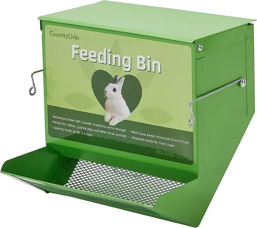 Miniatura 10 de Comedero de metal para animales pequeños con tapa, resistente, dispensador de alimentos de gran capacidad, ideal para conejos, cobayas, chinchillas