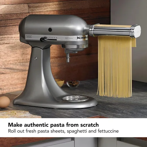 Miniatura 6 de KitchenAid Juego de rodillos y cortador de pasta de 3 piezas, accesorio de metal plateado y molinillo de alimentos KSMMGA, plateado
