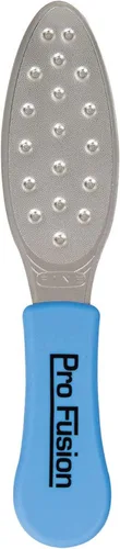 ForPro Pro Fusion - Archivo de pedicura de acero inoxidable, grueso y de doble cara, calidad profesional con mango azul para talones y pies, 8.25