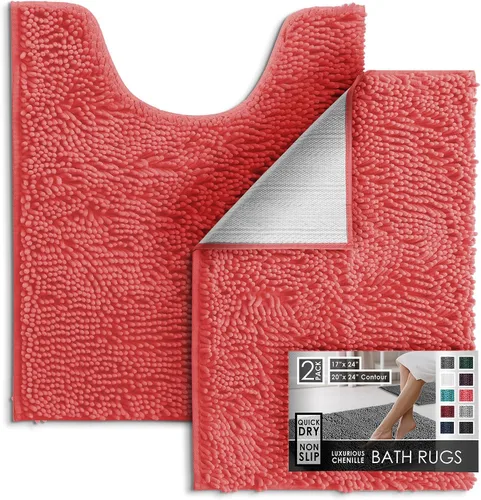 Miniatura 98 de Hearth & Harbor Alfombras de baño, tapete de baño de chenilla - Alfombras de baño lavables a máquina para baño con respaldo antideslizante de goma