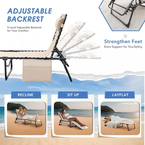 Miniatura 6 de Flamaker Silla Tumbona boca abajo ajustable de 5 posiciones para tomar el sol, silla de bronceado plegable con agujeros para la cara y los brazos