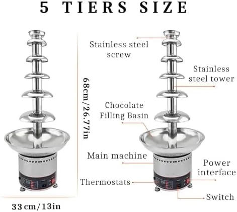 Miniatura 5 de Máquina de fuente de chocolate de 4 niveles con control de temperatura y cubierta acrílica transparente, ideal para fiestas, bodas, bufés, eventos