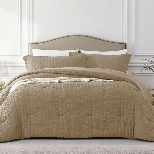 Miniatura 17 de Quataly - Juego de edredón Seersucker tamaño Twin/Twin XL en color blanco; juego de cama de 2 piezas que incluye 1 edredón suave y esponjoso y 1