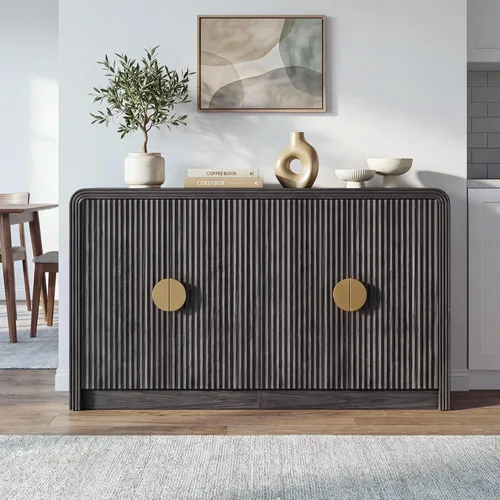 Miniatura 4 de Decofy 55" Buffet Sideboard Cabinet, Modern Mid Century Console Cabinet with Adjustable Shelves & Wavy Grain Doors for Kitchen Cabinets, Living