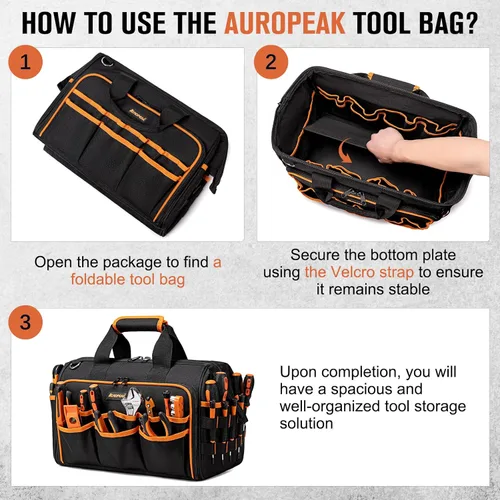 Miniatura 5 de Bolsa de herramientas de 17 pulgadas para electricistas para hombres, bolsa de herramientas resistente de 46 bolsillos, bolsa de herramientas HVAC