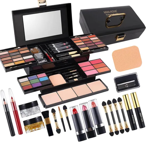 MISS ROSE M - Kit de maquillaje profesional de 58 colores para mujeres, incluye sombra de ojos, colorete facial, polvo de cejas, corrector facial,
