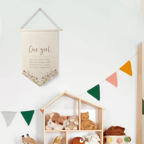 Miniatura 4 de Qpenm Decoración de habitación de niñas, pancarta colgante de lona de pared con texto en inglés «Our Girl You are More Than Our Expect», bandera