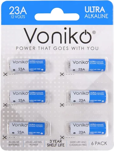 Voniko Batería alcalina de 23 A – Baterías Ultra 23A (paquete de 6) – Batería A23 de 12 voltios de larga duración para timbres y control remoto