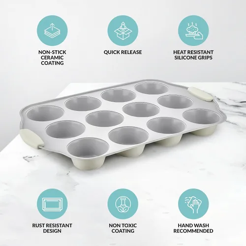 Miniatura 5 de Boxiki Kitchen Molde de acero antiadherente para magdalenas de 6 tazas con asas de silicona y forros reutilizables, perfecto para hornear magdalenas