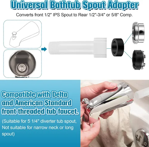 Miniatura 5 de Dreyoo Adaptador de boquilla de bañera cuatro en uno, adaptador de grifo de bañera roscado para cobre