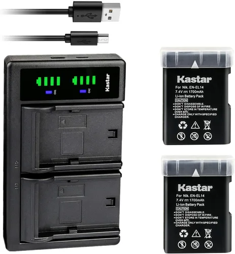 Kastar Paquete de 2 baterías EN-EL14 y cargador USB LTD2 de repuesto para cámara réflex digital Nikon D5500, cámara D5600 DSLR, cámara Df DSLR,