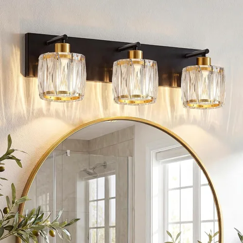 Miniatura 25 de VOLISUN Luces de tocador de cristal – 4 luces modernas de acero inoxidable para baño sobre espejo, acabado cromado – Certificado UL