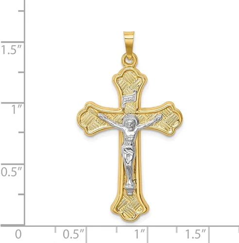 Miniatura 4 de Crucifijo de flor de lis de 14 quilates, dos tonos, pulido, estilo XR1858