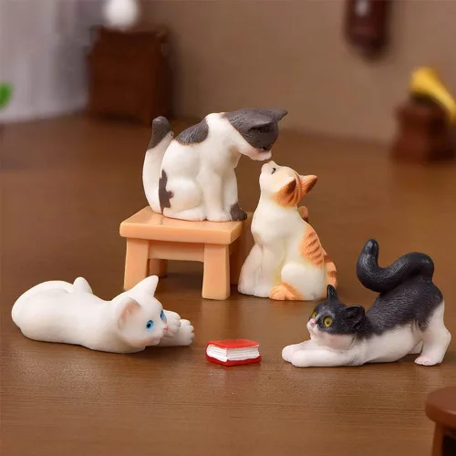 Miniatura 2 de Juego de 10 piezas de juguetes de personaje de gato Kawaii para decoración de tartas, figuras de gato, decoración de escritorio, regalo de Navidad