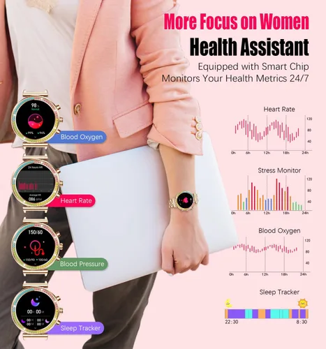 Miniatura 5 de TYBERLEY Reloj inteligente para mujer, pantalla HD de 1.27 pulgadas, Bluetooth llamadas, rastreador de actividad física, reloj inteligente deportivo