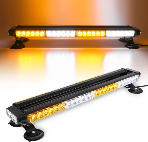 Miniatura 9 de CUMART 26.5" Barra de luz de alerta en el techo para vehículos ámbar amarillo 54 LED, luz de advertencia de emergencia intermitente