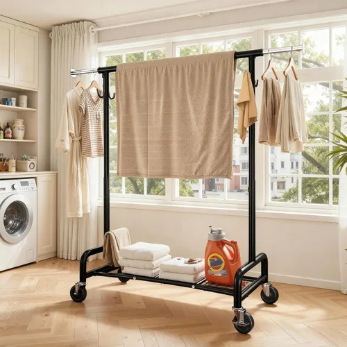 Miniatura 7 de Raybee Perchero resistente de 75 pulgadas de ancho, 450 libras, almacenamiento de ropa de metal con estante, ruedas con bloqueo y tapones